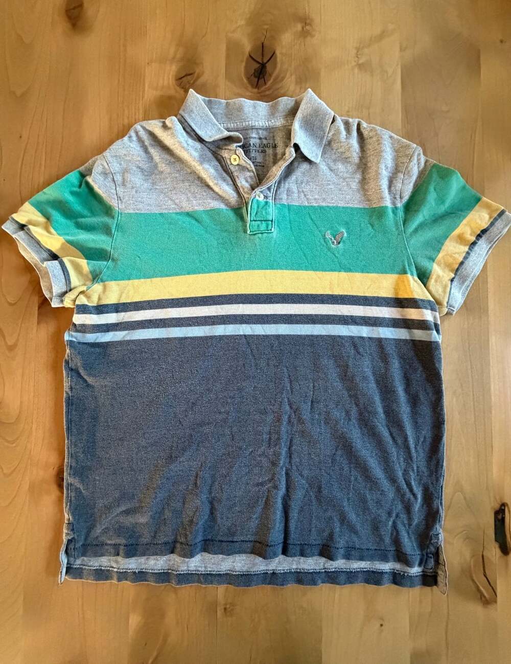 American Eagle Outfitters Striped Polo XL Grey Green Multi